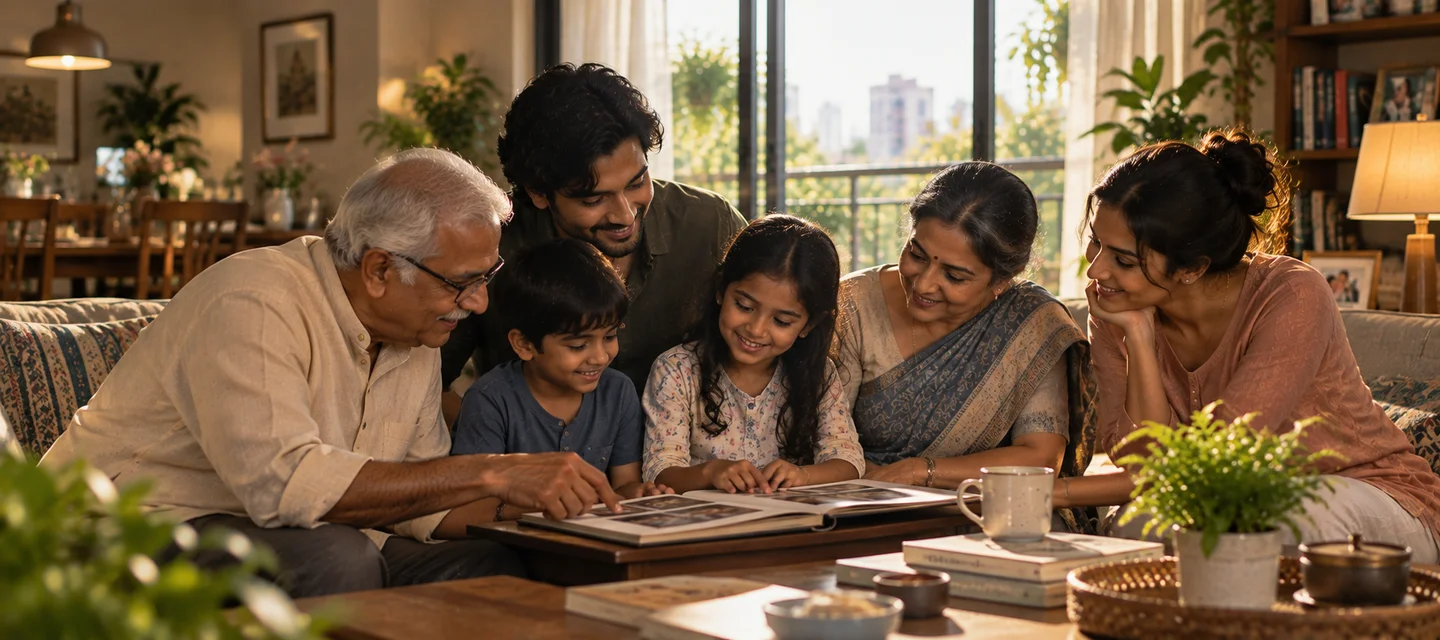 A multigenerational family sharing life across ages
